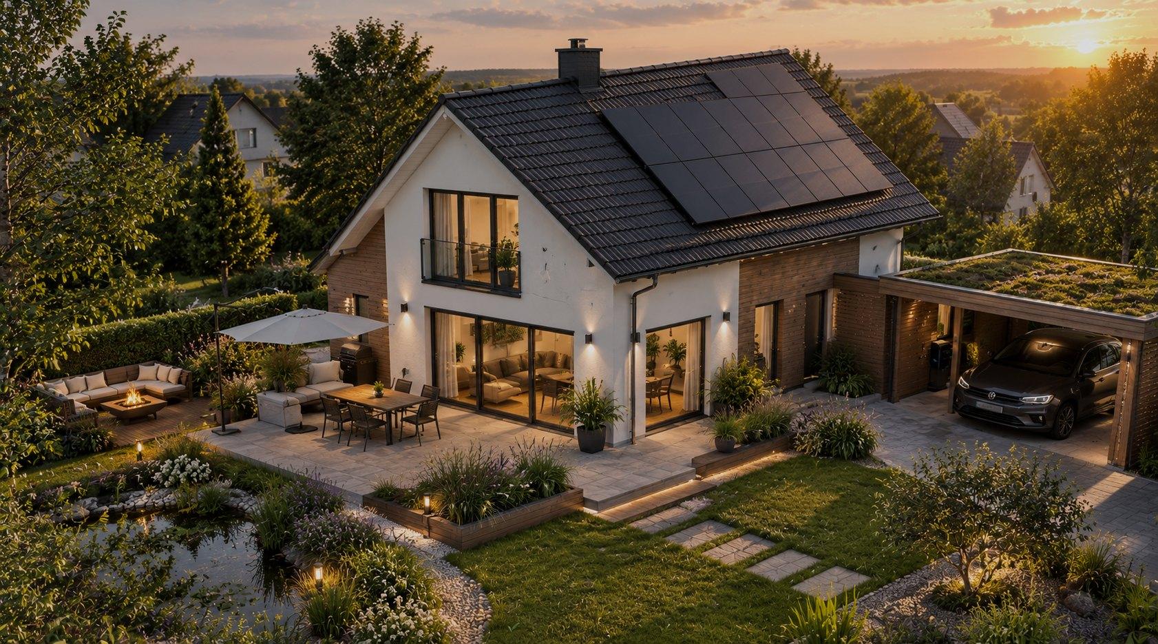 Einfamilienhaus mit solar0 Komplettpaket: Solaranlage, Stromspeicher, Wärmepumpe, Wallbox und Energiemanagement